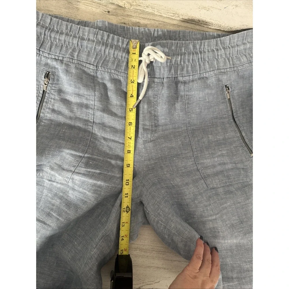 Athleta Cabo Wide Leg Pants Size 10 100% Flax Linen Light Blue Zip Pockets Vacay - Picture 7 of 10